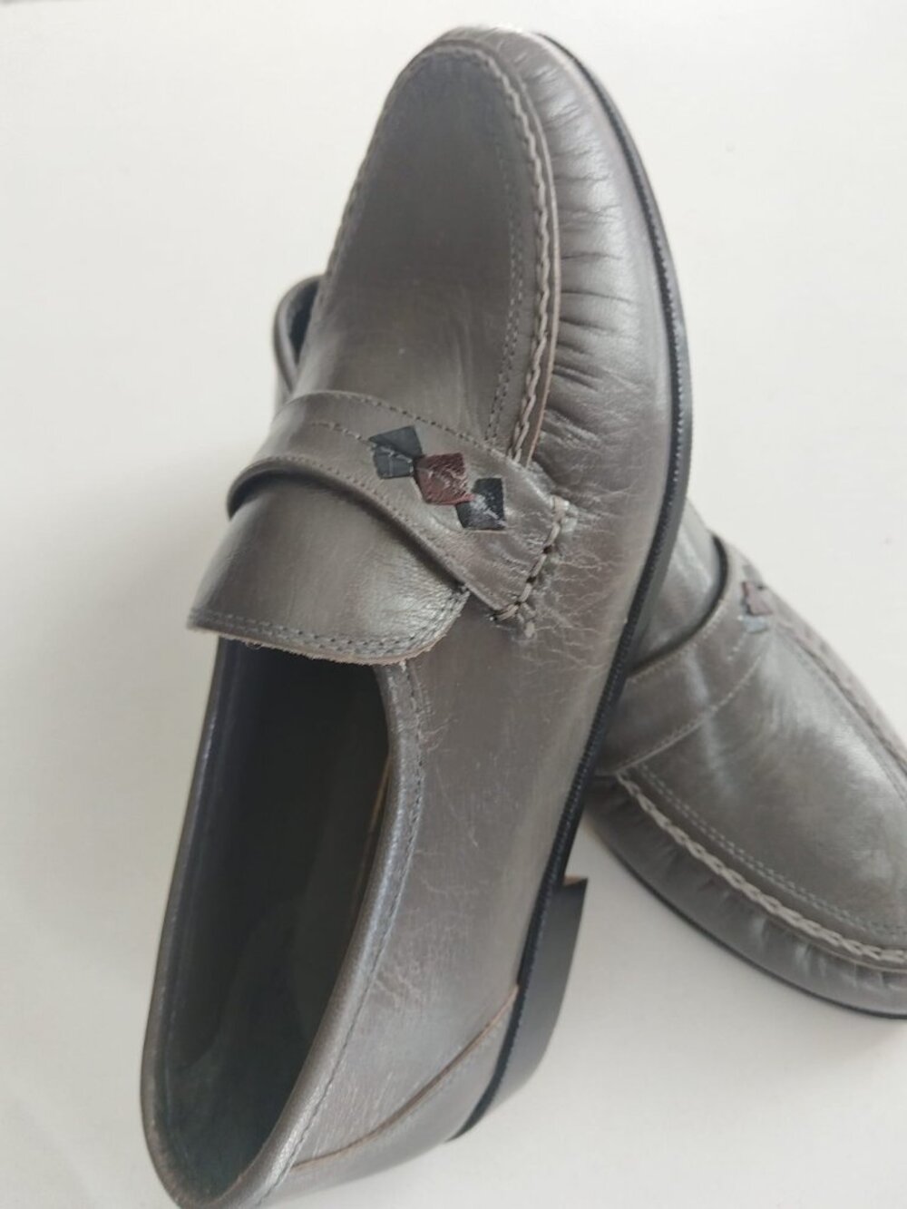 ✨ Vintage Made in Italy Genuine Leather Penny Loafers Grey Size EU 36 / US 6